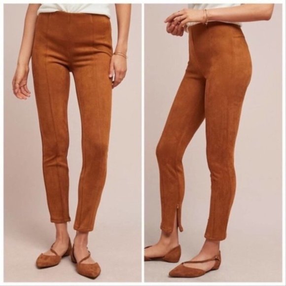 Anthropologie Stretch Faux Suede Zip Ankle Skinny Pants Size 32 Business Casual - Picture 1 of 9